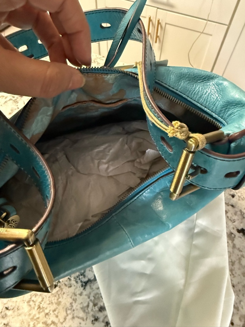 HOBO Blue  Leather Shoulder Hobo Bag - Picture 5 of 9
